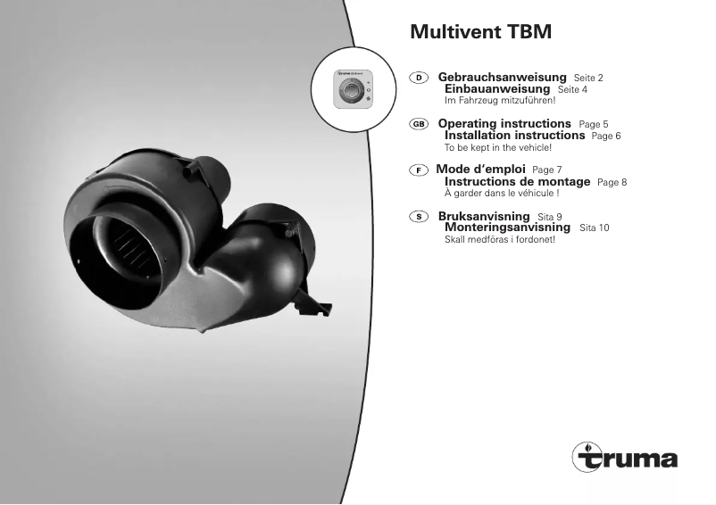 Image de la première page du manuel de l'appareil Multivent TBM