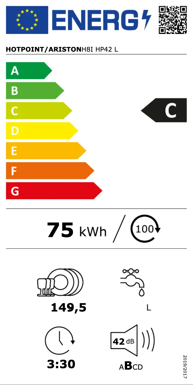 Page n°1 - Label énergétique Hotpoint H8I HP42 L