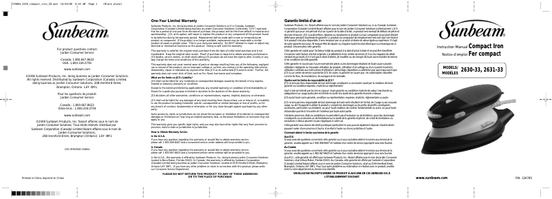 Page 1 de la notice Manuel utilisateur Sunbeam Compact 2630-33