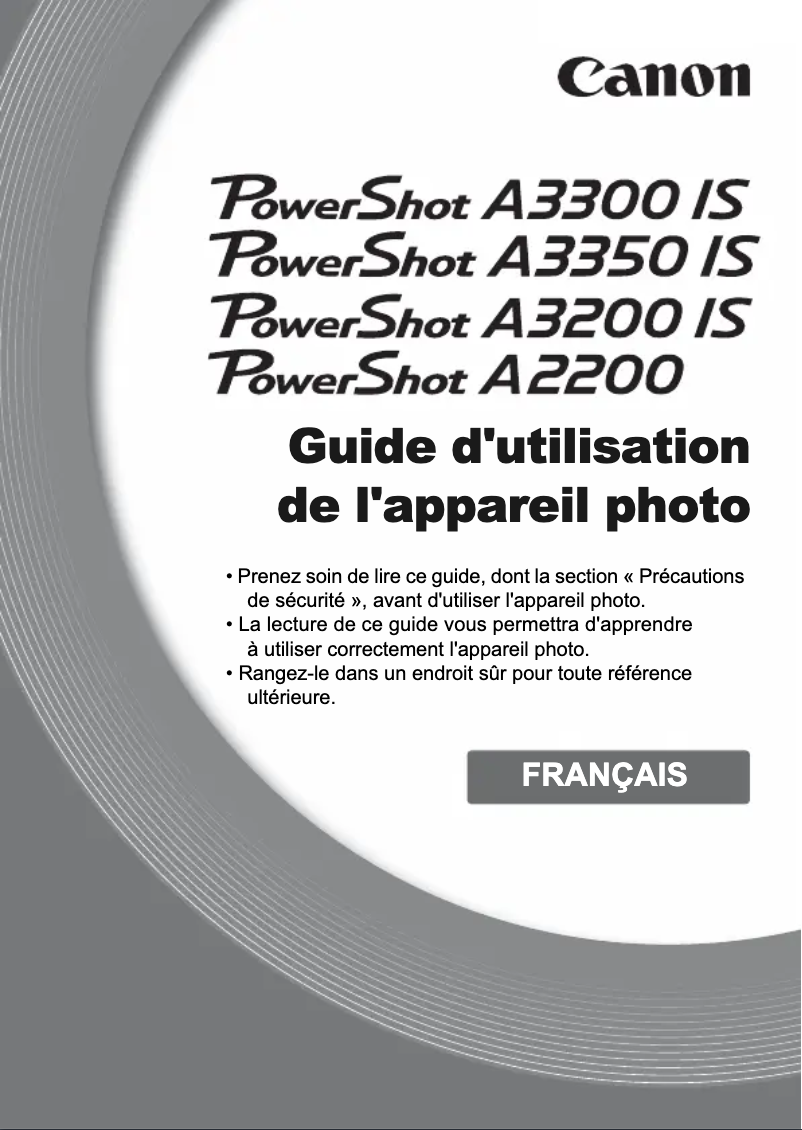 Page 1 de la notice Manuel utilisateur Canon PowerShot A3300 IS