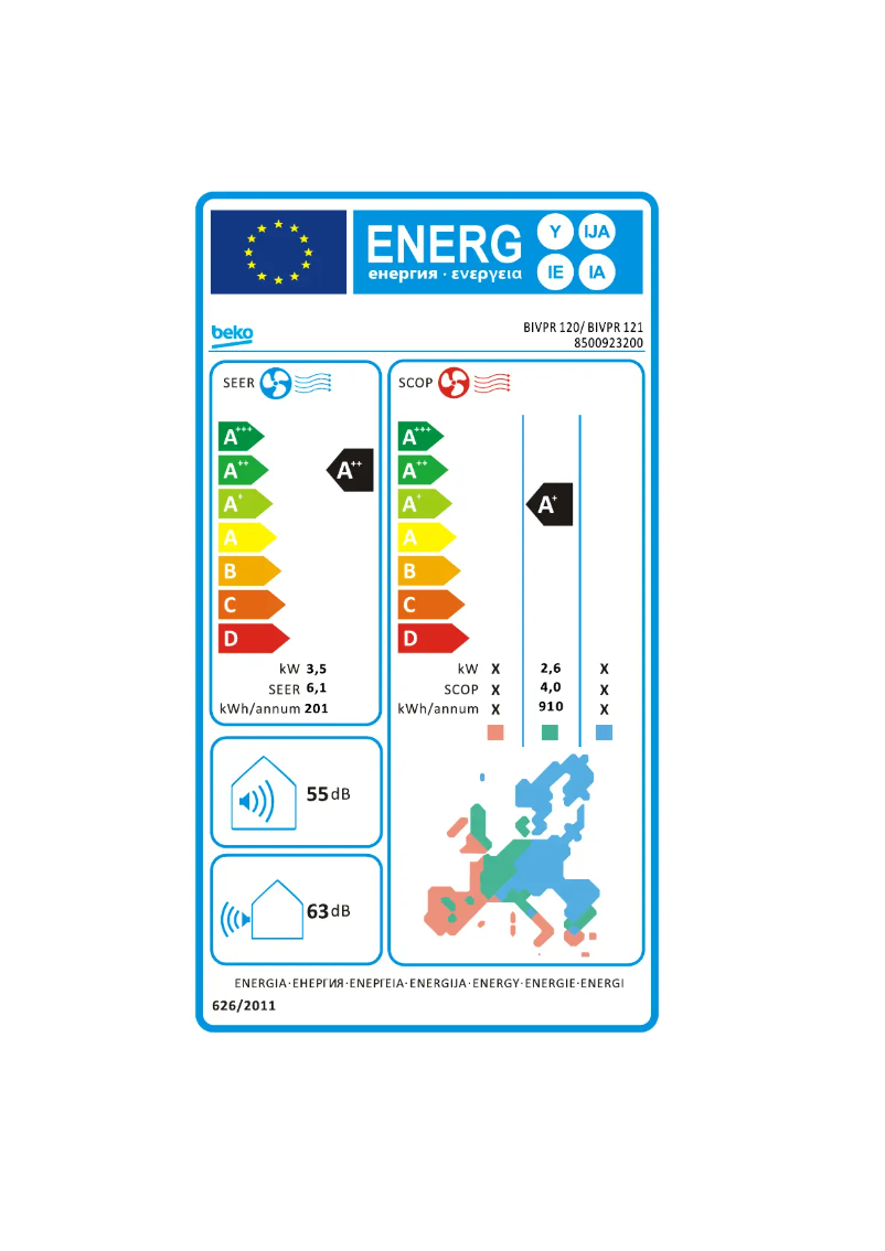 Page 1 de la notice Label énergétique Beko BIVPR121