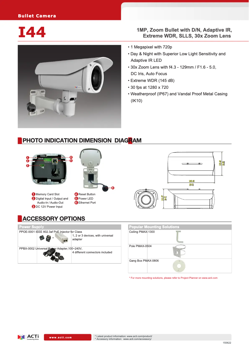 Page 1 de la notice Fiche technique ACTi I44