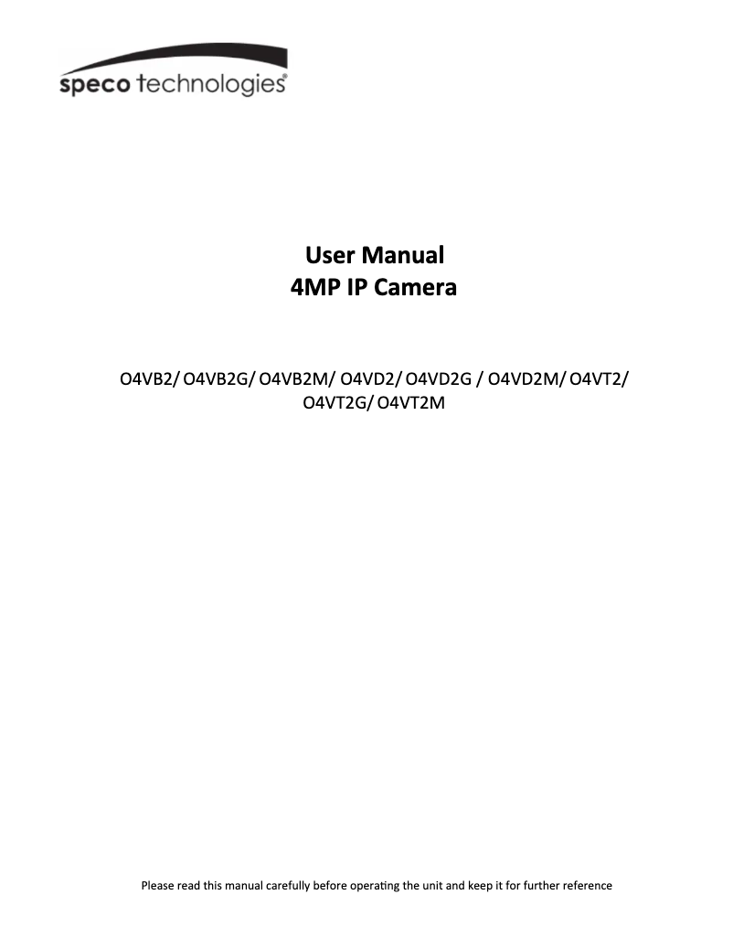 Page n°1 - Manuel utilisateur Speco Technologies O4VB2G