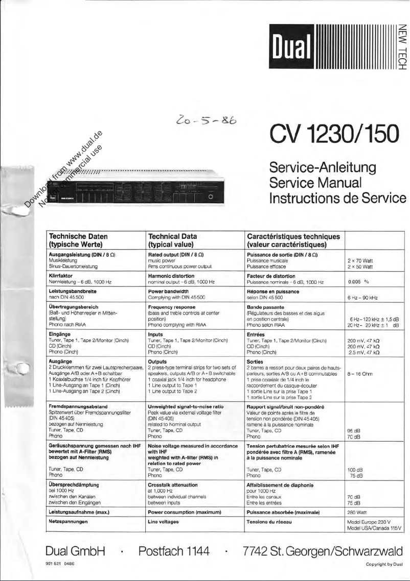 Page 1 de la notice Manuel utilisateur Dual CV 1230
