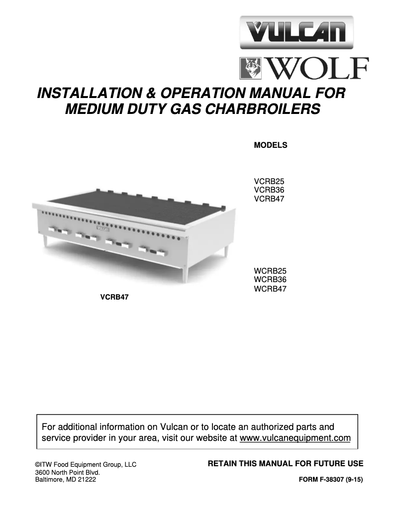 Page 1 de la notice Manuel utilisateur Vulcan VCRB36