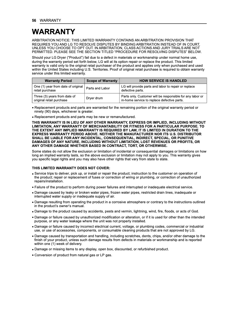 Page n°1 - Informations de garantie LG DX4001B