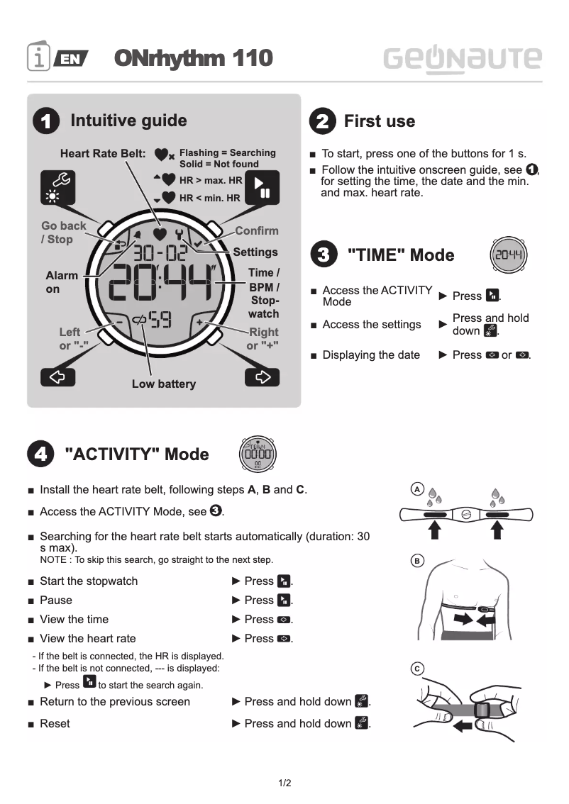 Page n°1 - Manuel utilisateur Geonaute ONrhythm 110