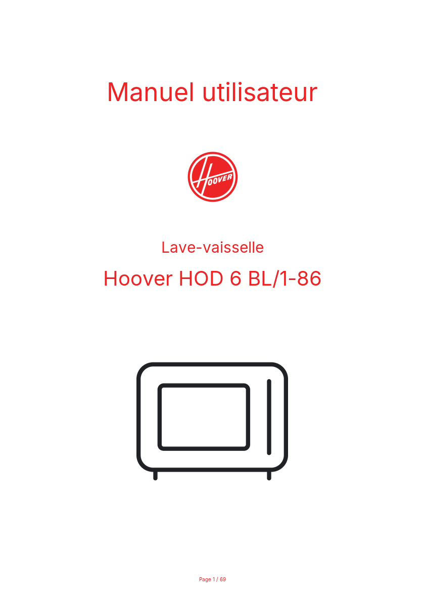 Page n°1 - Manuel utilisateur Hoover HOD 6 BL/1-86