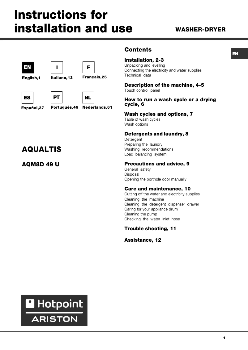 Image de la première page du manuel de l'appareil AQM8D 49 U