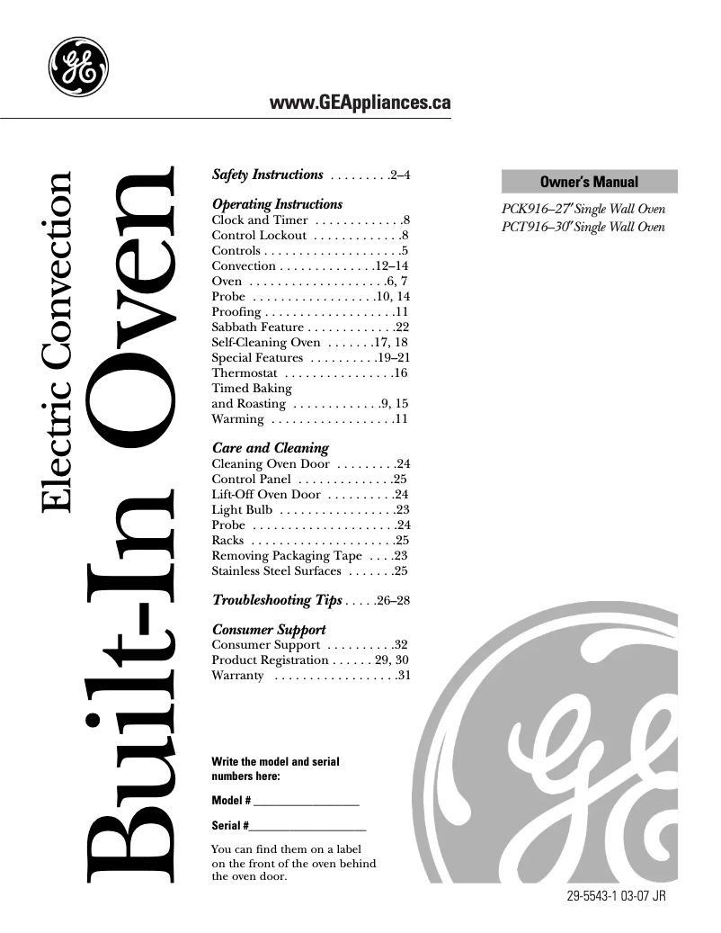 Page 1 de la notice Manuel utilisateur GE PCT916BMBB