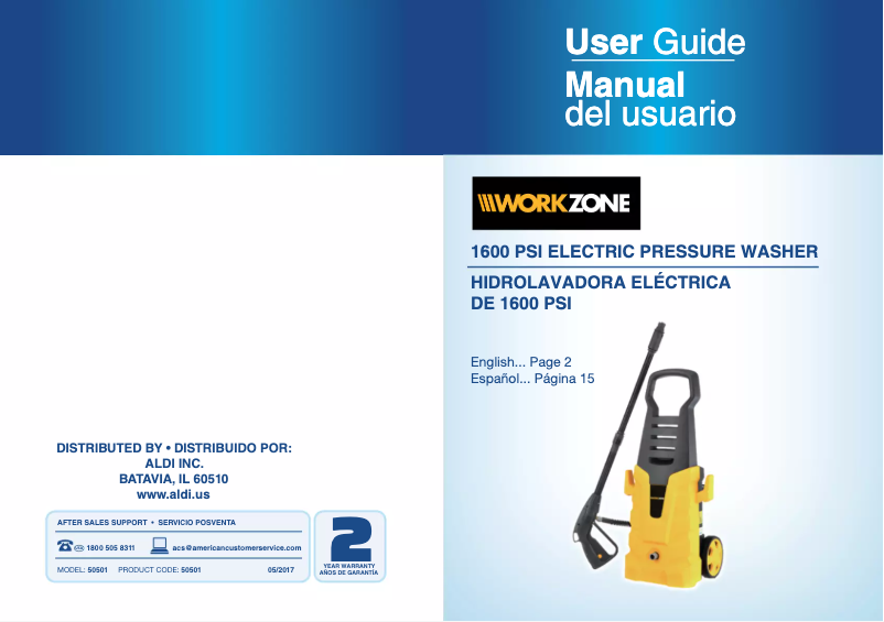 Página 1 del manual Manual de usuario Workzone 1800 PSI Electric Pressure Washer