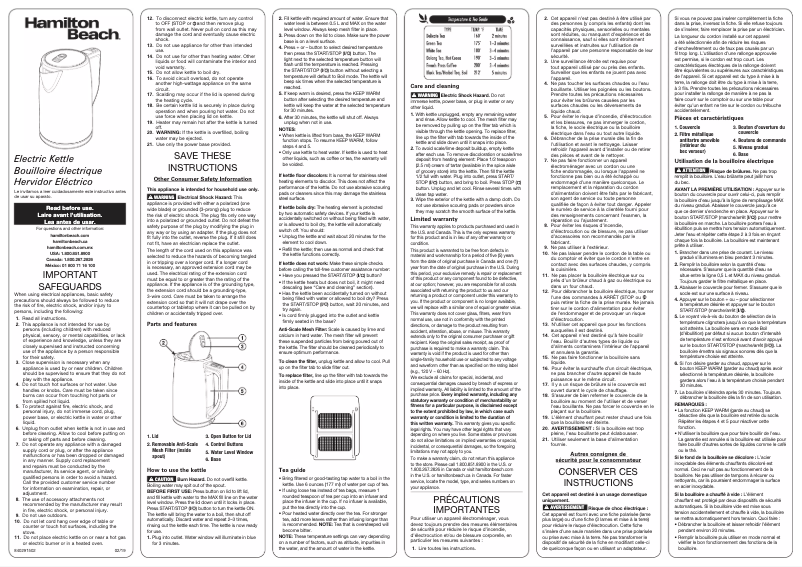 Page n°1 - Manuel utilisateur Hamilton Beach 41025