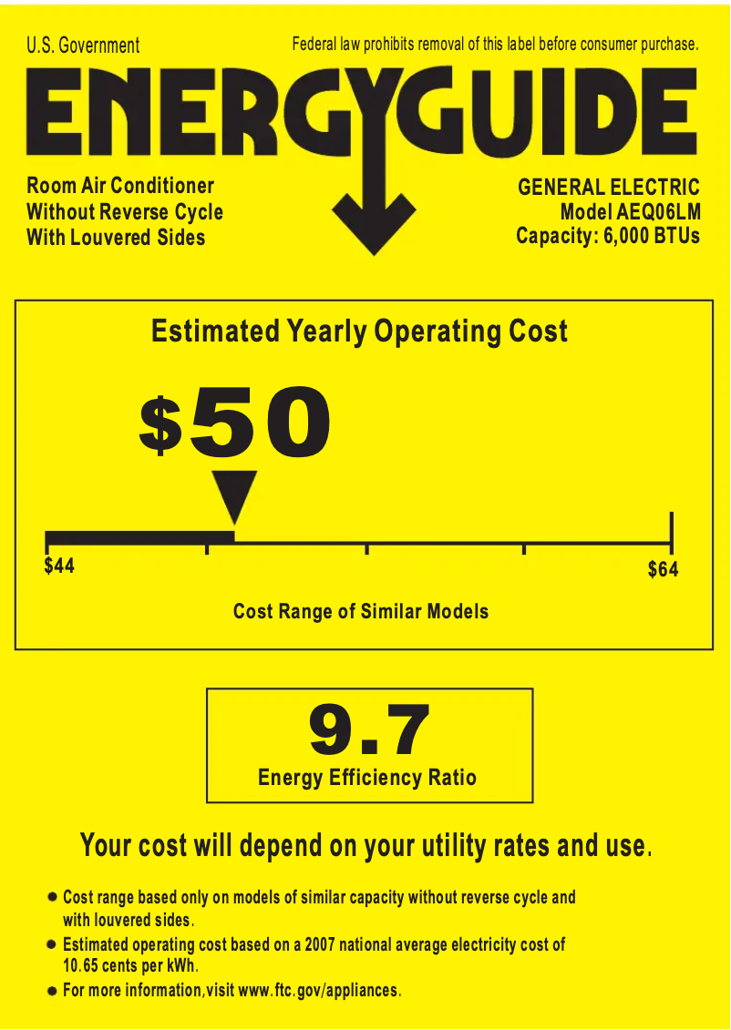 Página 1 del manual Etiqueta energética GE AEQ06LM