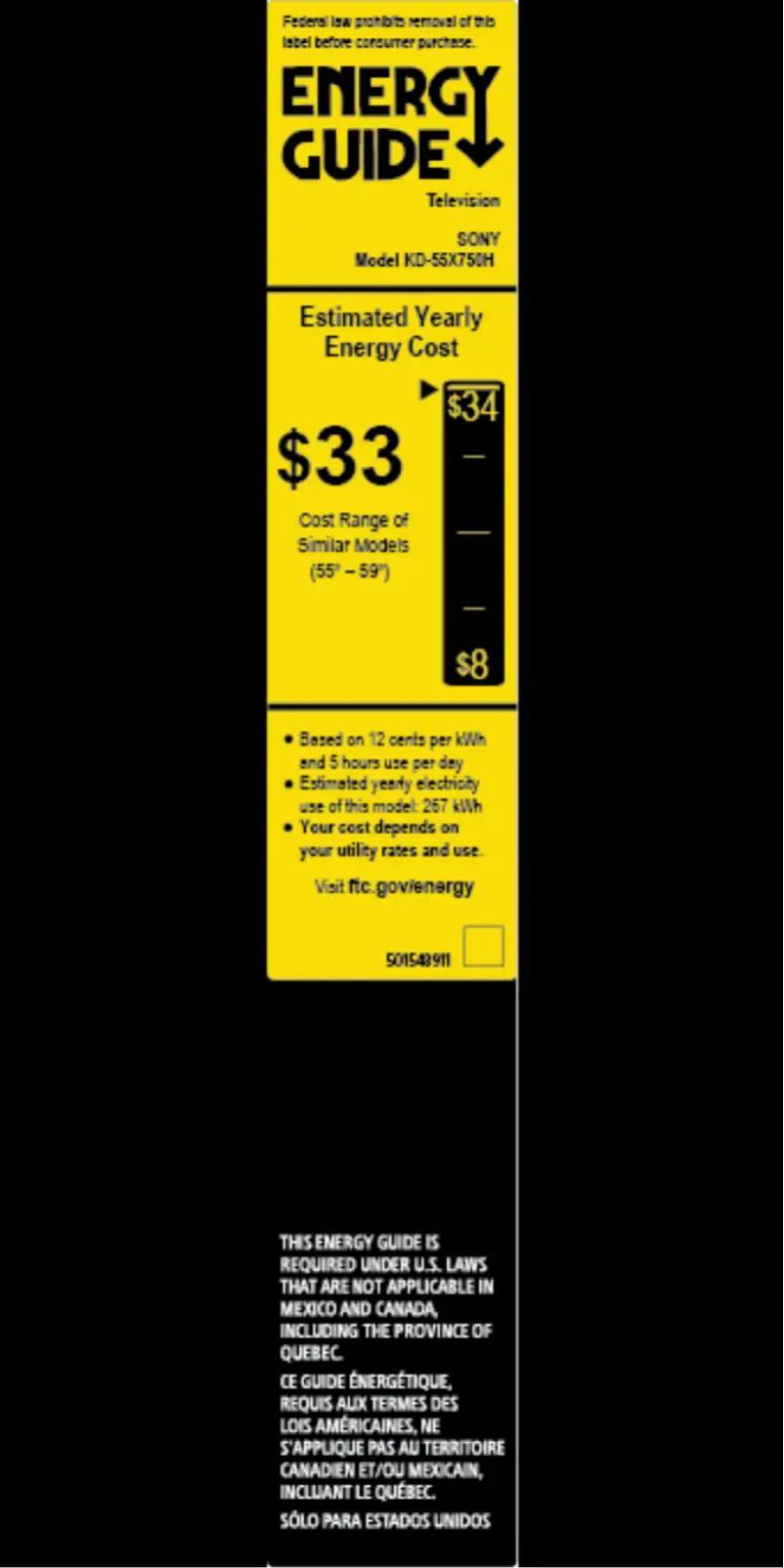 Page 1 de la notice Label énergétique Sony KD55X750H