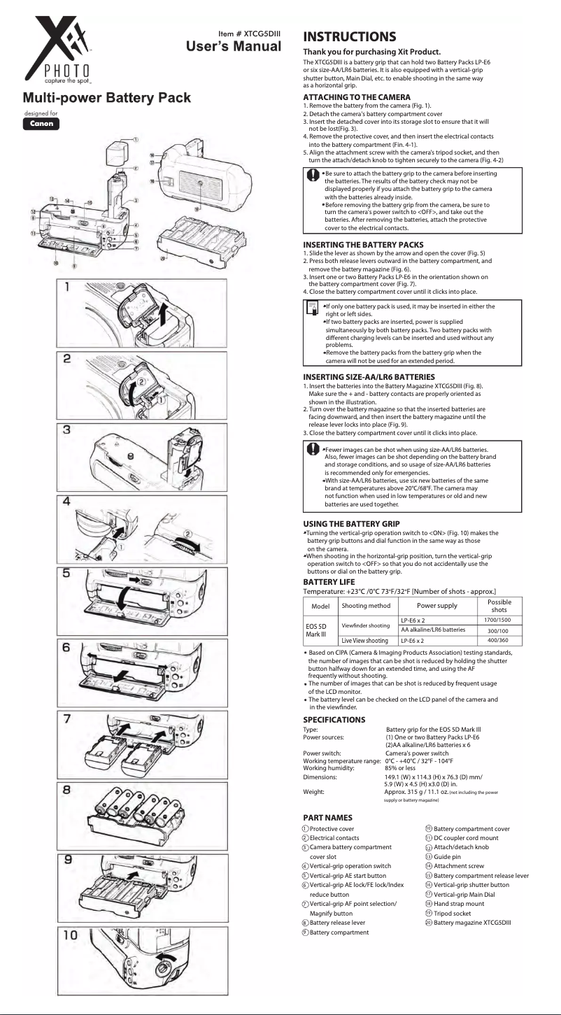 Image de la première page du manuel de l'appareil XTCG5DIII