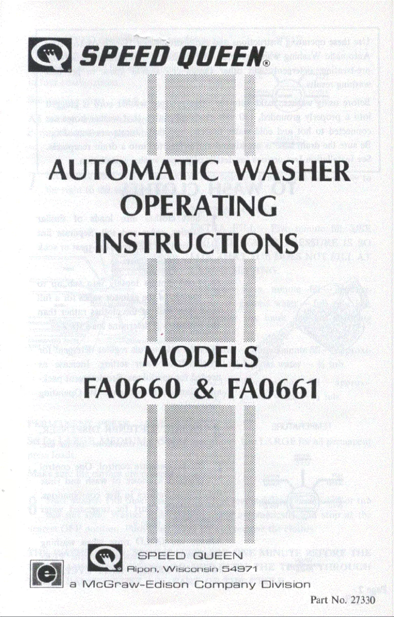 Page n°1 - Manuel utilisateur Speed Queen FA0660