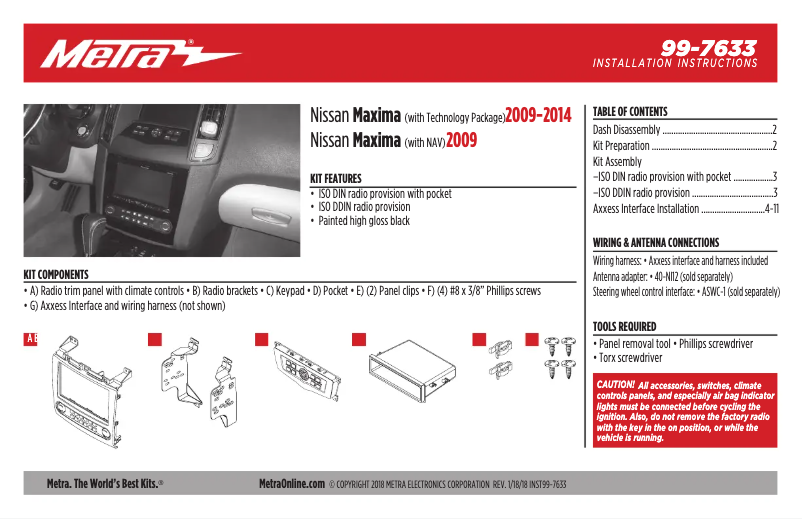 Page n°1 - Manuel utilisateur Metra 99-7633