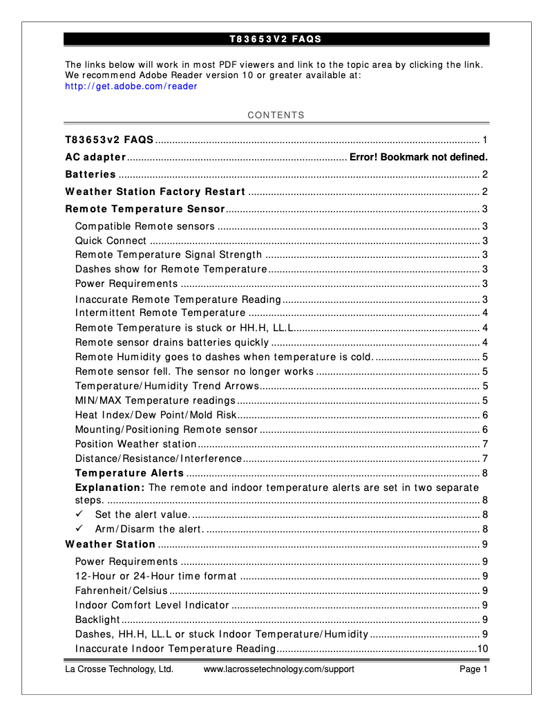 Page n°1 - FAQ La Crosse Technology T83653V2