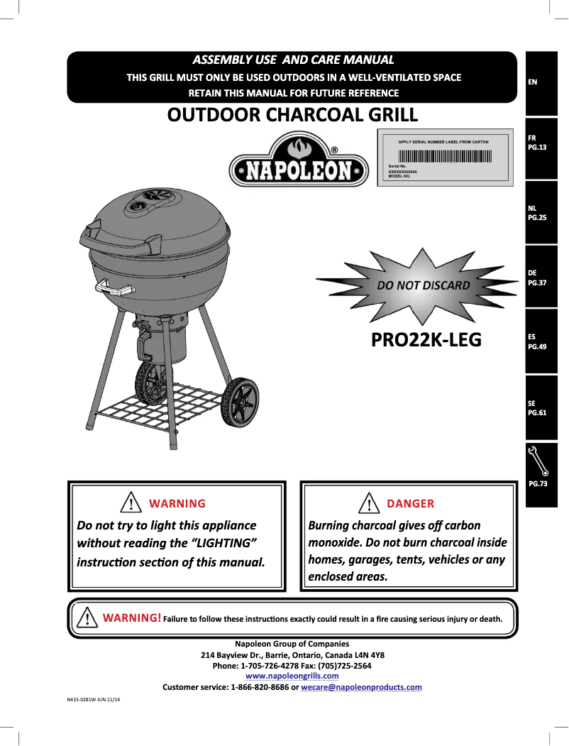 Page n°1 - Manuel utilisateur Napoleon PRO 22K-LEG