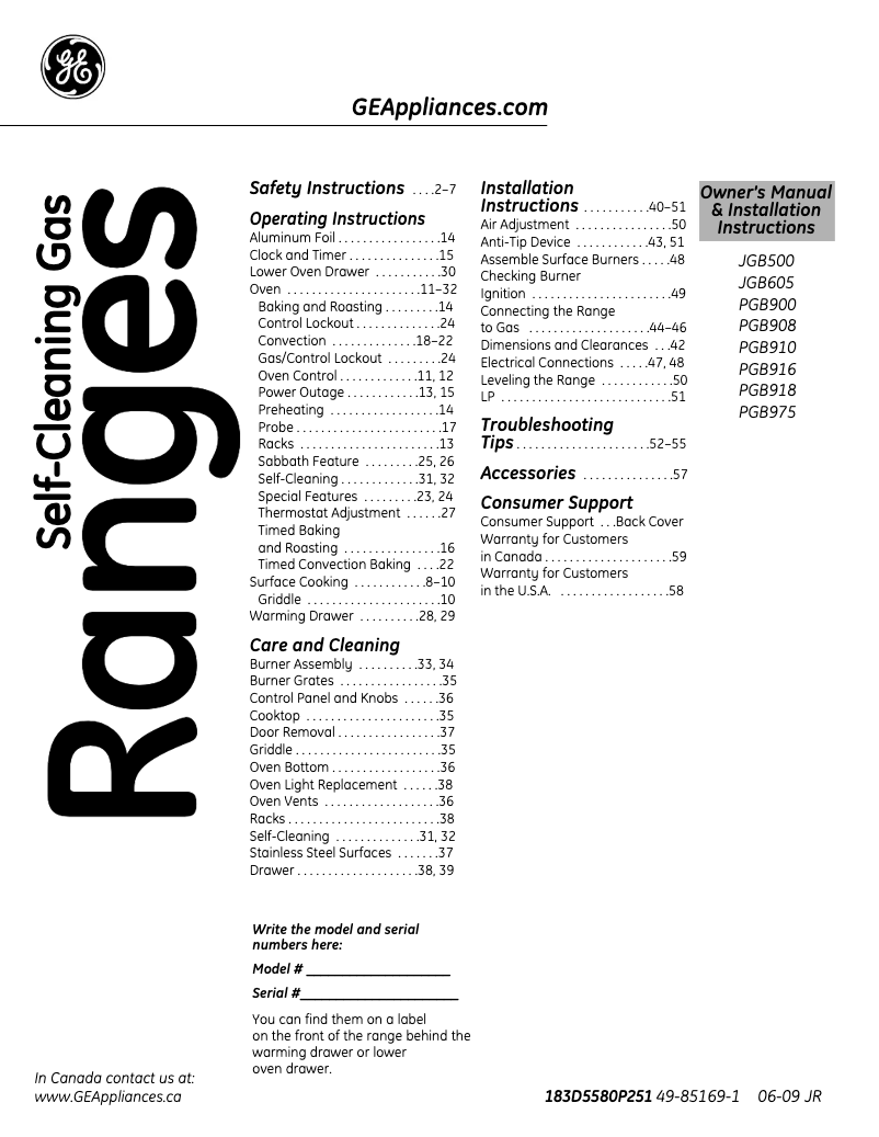 Page n°1 - Guide d'installation GE Profile PGB916DEMCC