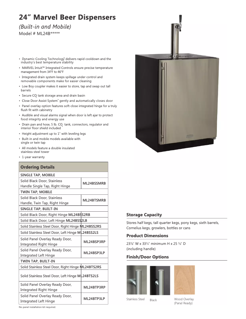 Page 1 de la notice Fiche technique Marvel ML24BTP3LP