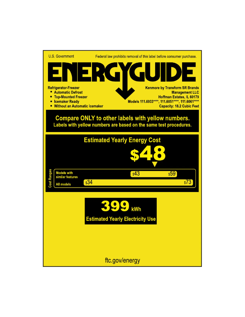 Page 1 de la notice Label énergétique Kenmore 60619
