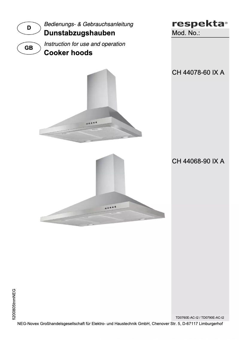 Page 1 de la notice Manuel utilisateur Respekta Medea CH44078-60IXA