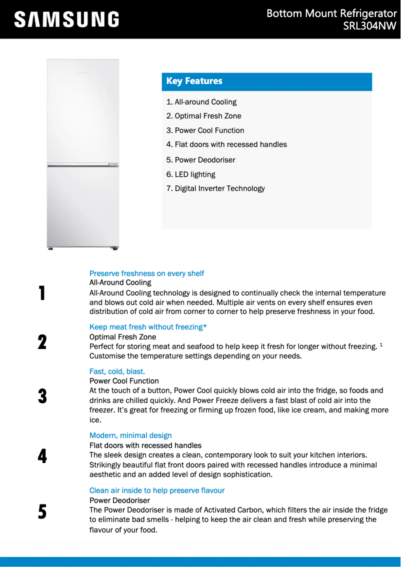 Page 1 de la notice Fiche technique Samsung SRL304NW