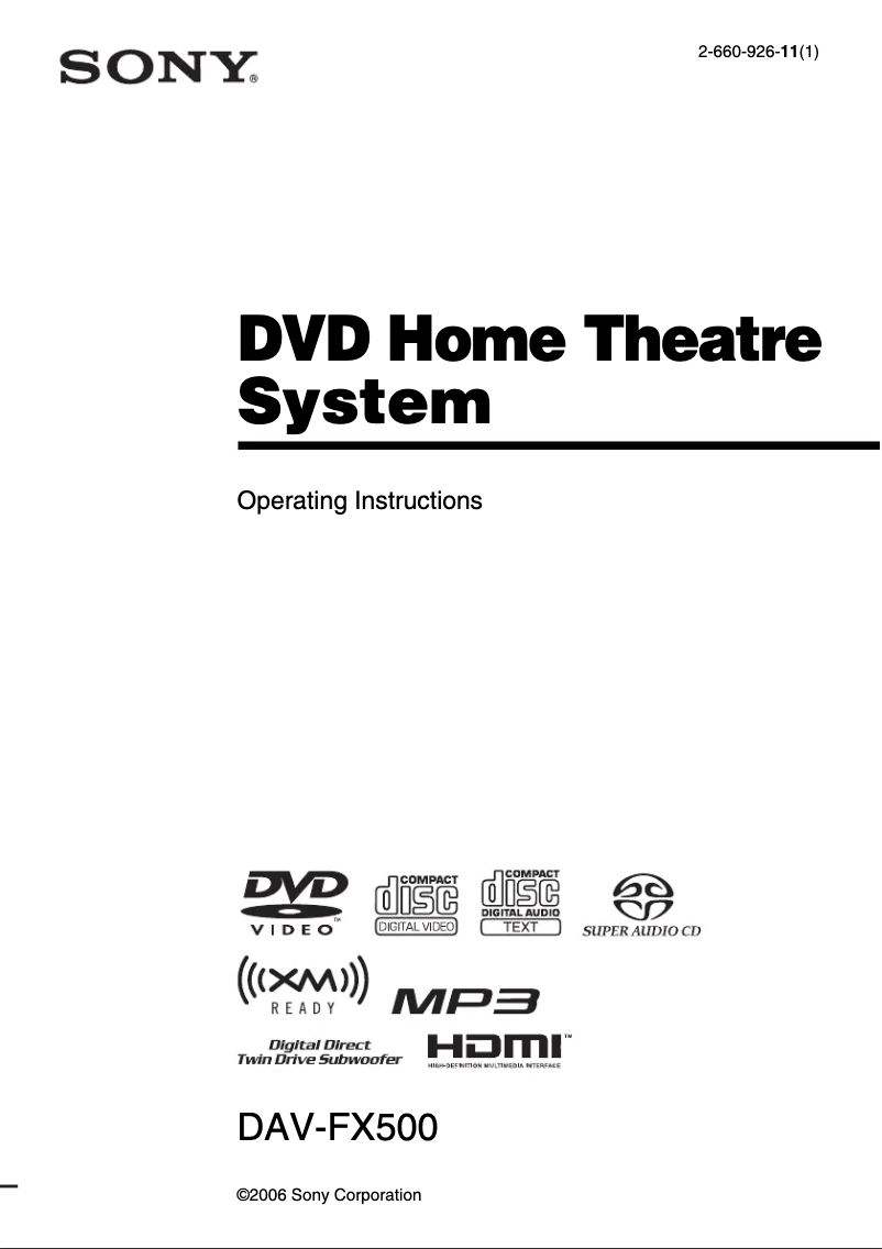 Page 1 de la notice Manuel utilisateur Sony DAV-FX500