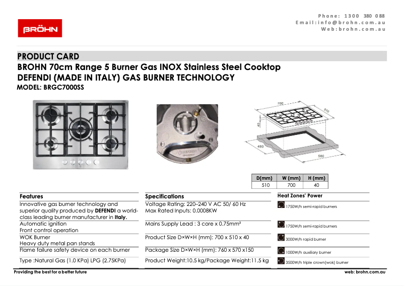 Page 1 de la notice Fiche technique Bröhn BRG7000SS
