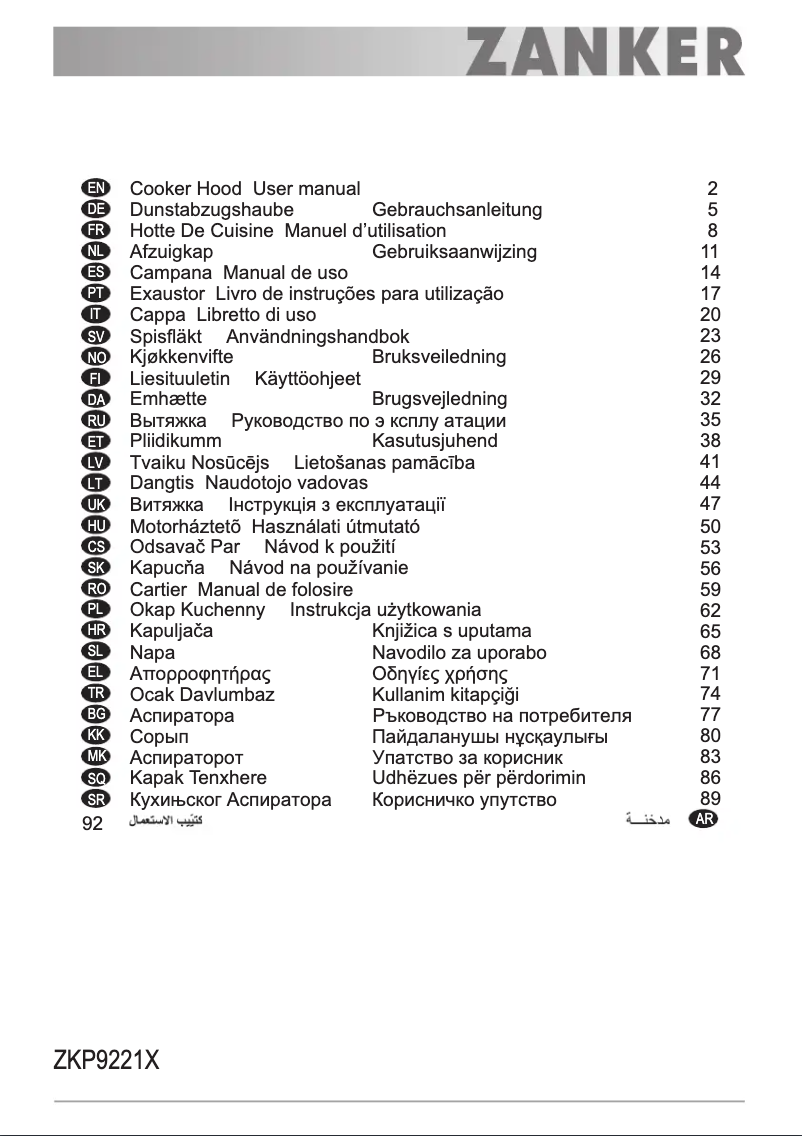 Page 1 de la notice Manuel utilisateur Zanker ZKP9221X