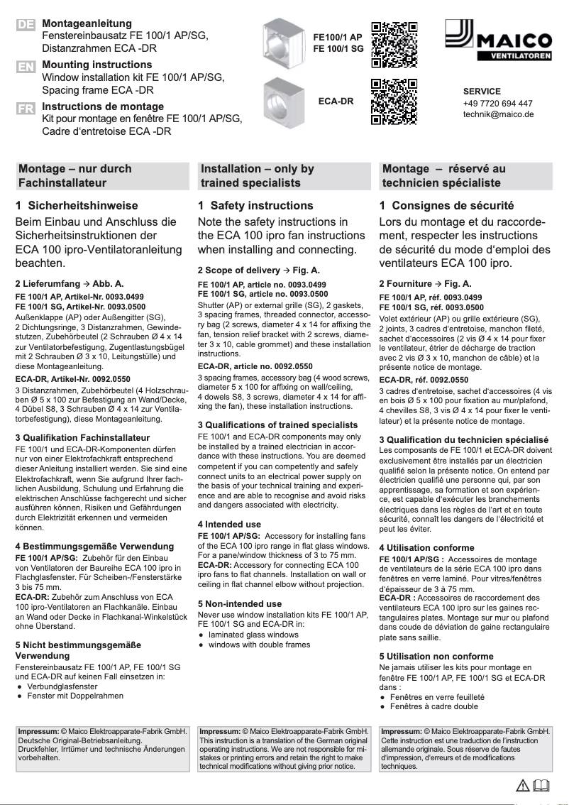 Page 1 de la notice Manuel utilisateur Maico FE 100/1 AP