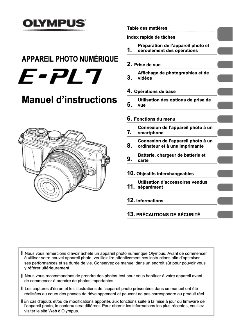 Image de la première page du manuel de l'appareil E‑PL7