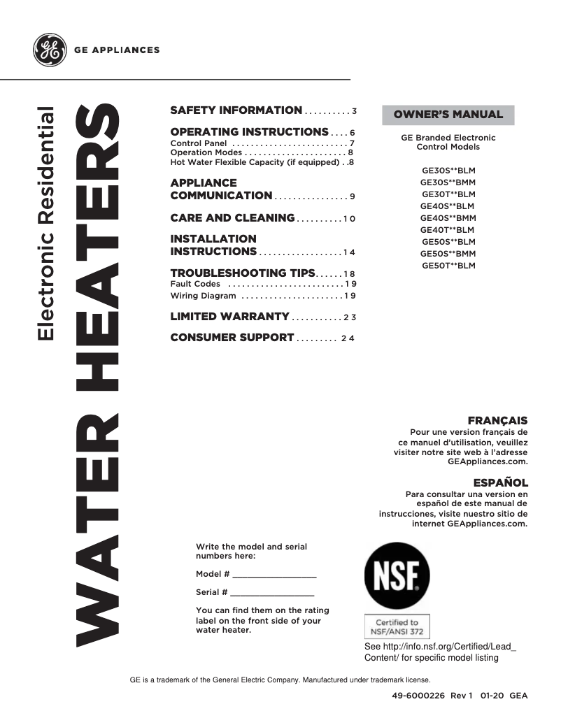 Page 1 de la notice Manuel utilisateur GE GE40S10BMM