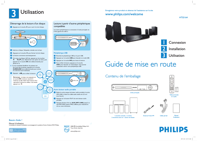 Page 1 of the manual Quick Start Guide Philips HTS3164