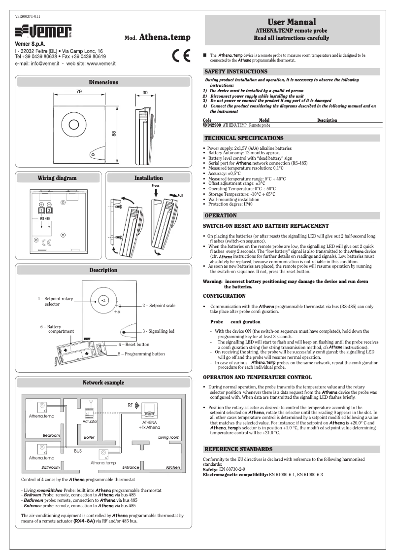 Image de la première page du manuel de l'appareil Athena.Temp
