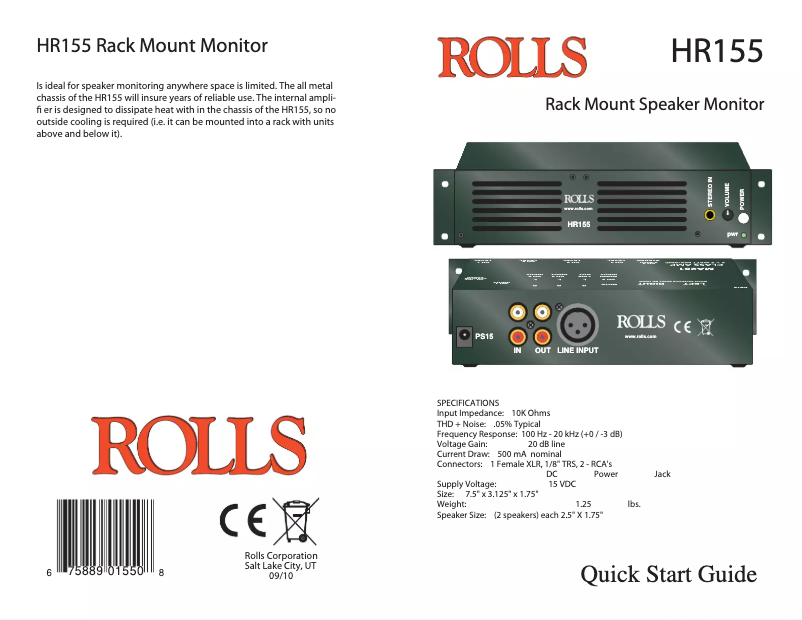 Page 1 de la notice Manuel utilisateur Rolls HR155