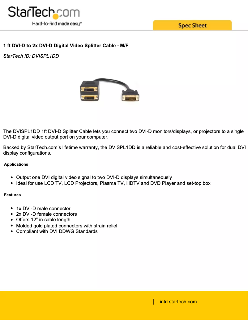 Page 1 de la notice Manuel utilisateur StarTech.com DVISPL1DD