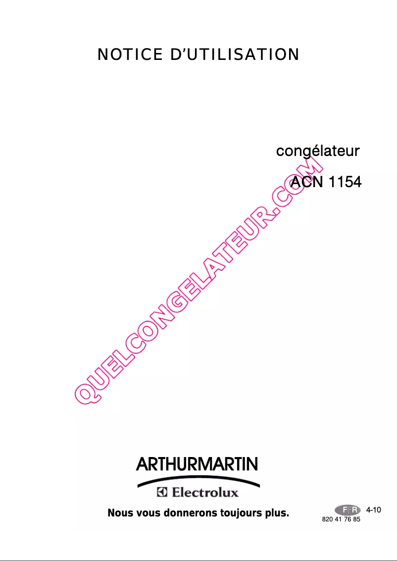 Page n°1 - Manuel utilisateur Arthur Martin-Electrolux ACN 1154