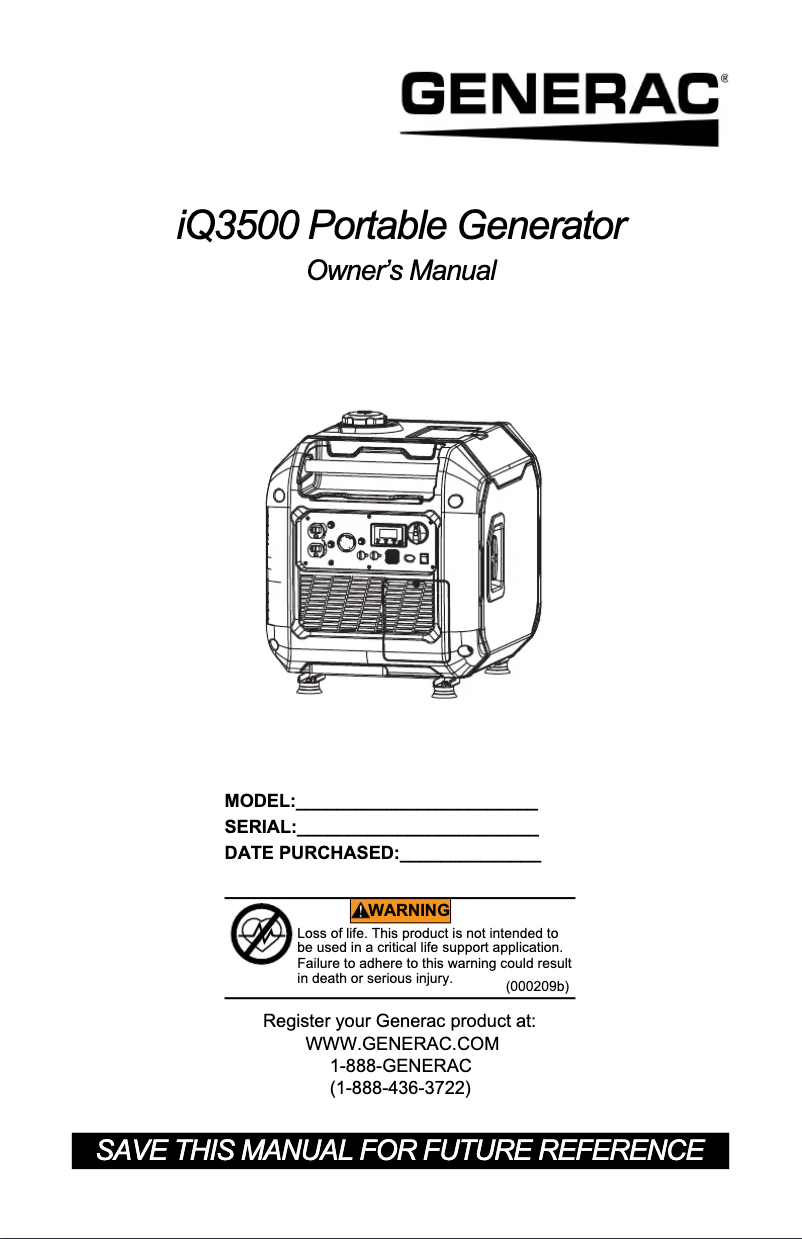 Page n°1 - Manuel utilisateur Generac G0071270