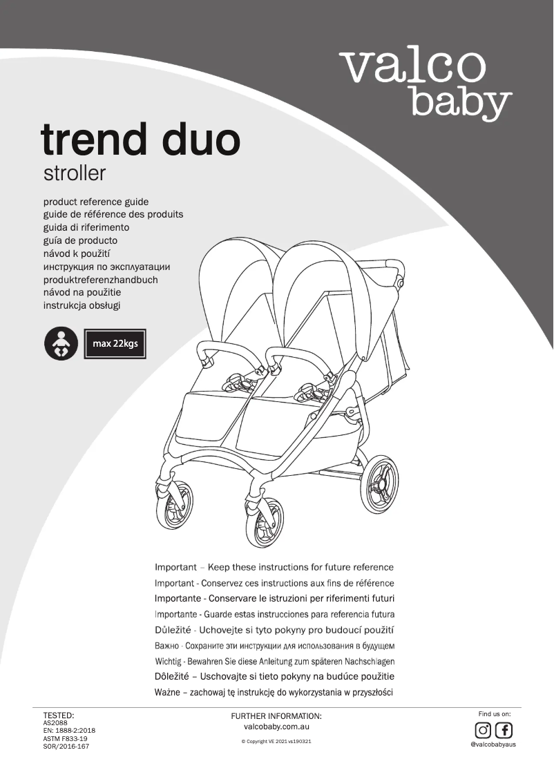 Page 1 de la notice Manuel utilisateur Valco Baby Trend Duo