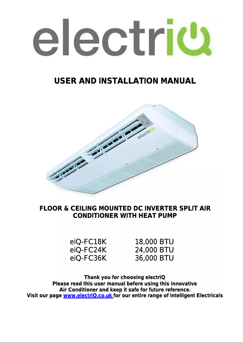 Page 1 de la notice Manuel utilisateur ElectriQ eiq-FC24K