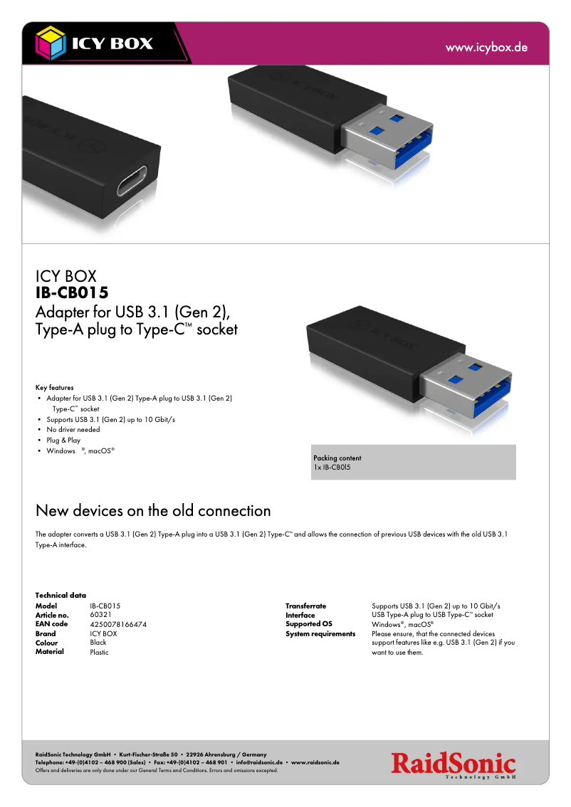 Page n°1 - Fiche technique Icy Box IB-CB015