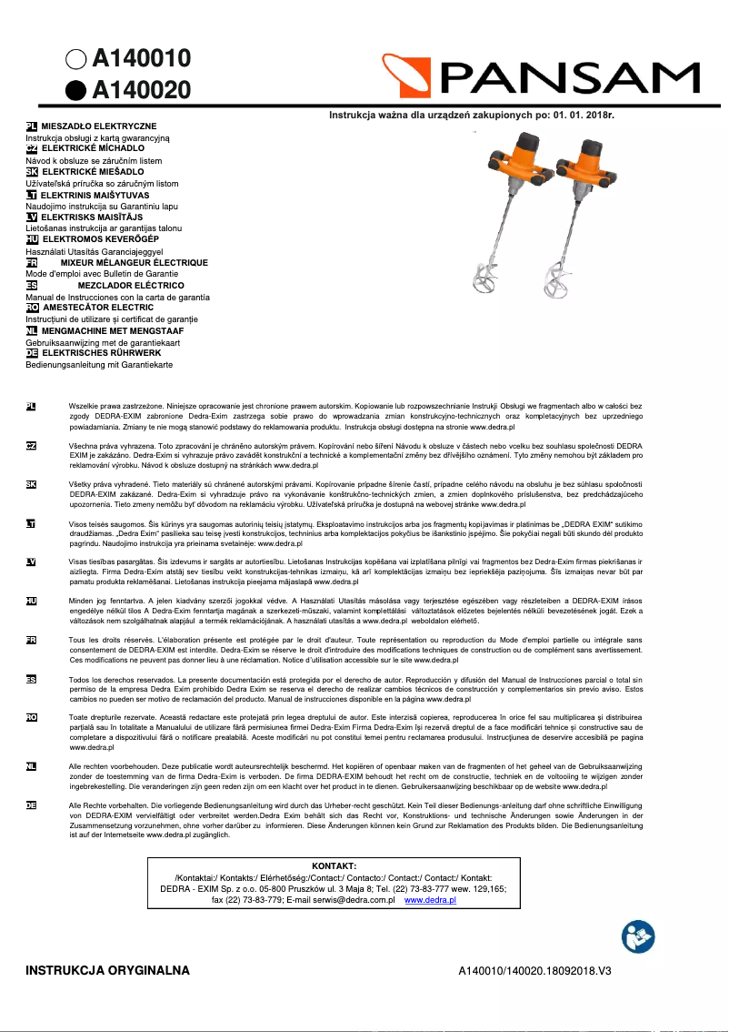 Page 1 de la notice Manuel utilisateur Pansam A140020