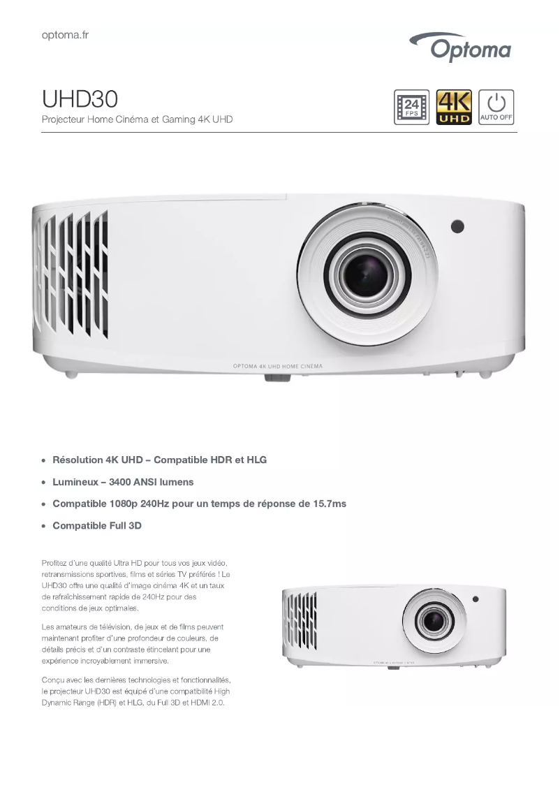 Image de la première page du manuel de l'appareil UHD30