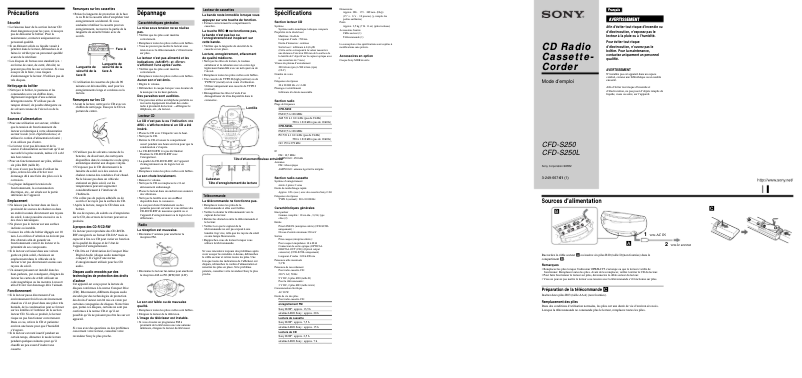 Page 1 de la notice Manuel utilisateur Sony CFD-S250L