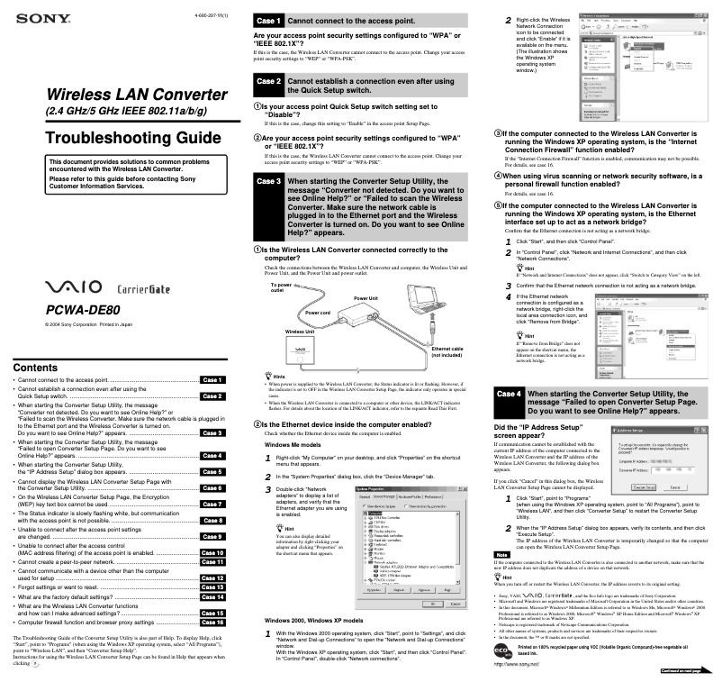 Page n°1 - Manuel utilisateur Sony PCWA-DE80