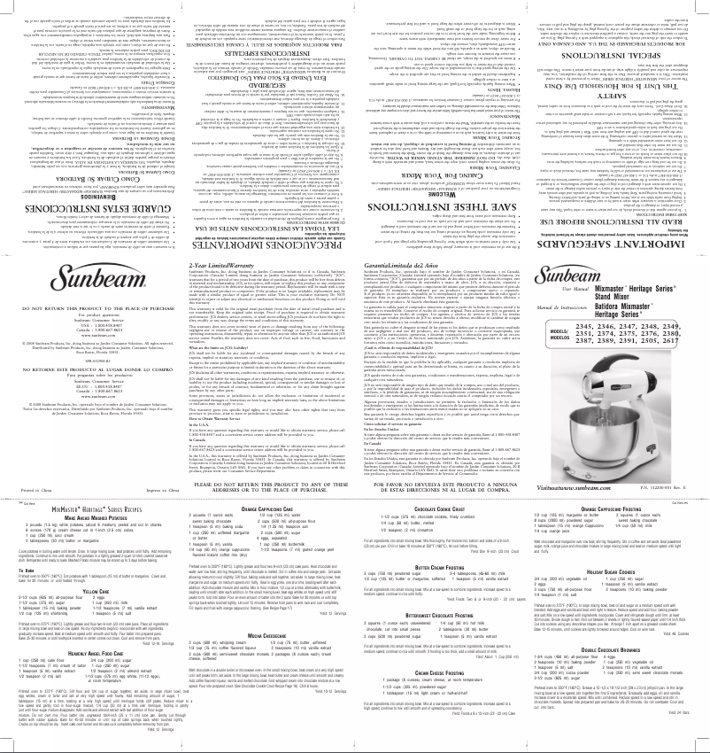 Page n°1 - Manuel utilisateur Sunbeam MixMaster 2351