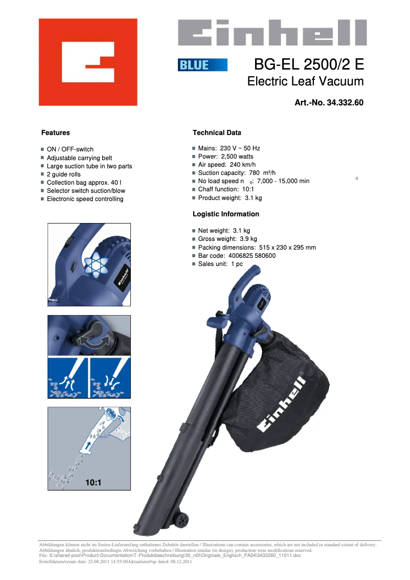 Imagen de la primera página del manual del dispositivo BG-EL 2500/2