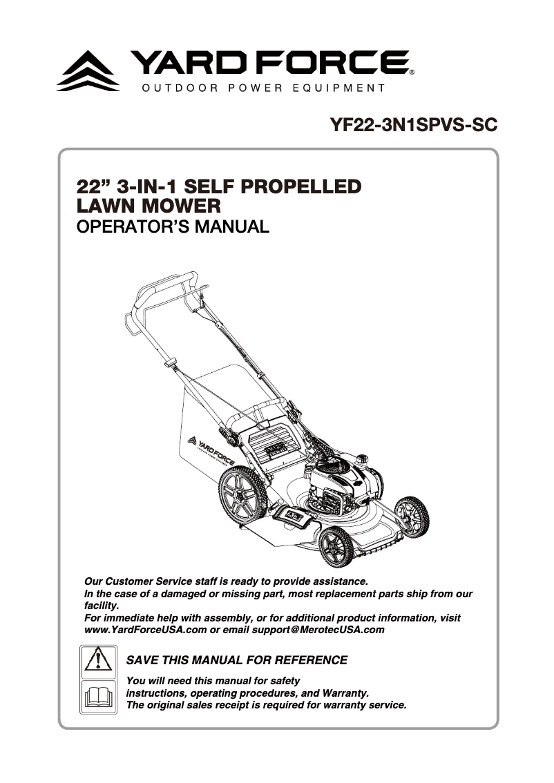 Page n°1 - Manuel utilisateur Yard Force YF22-3N1SPVS-SC